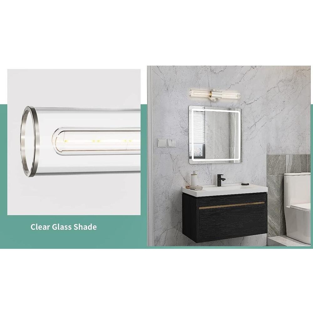 2-Light Brushed Nickel Bathroom Vanity Light with Clear Glass Shades - Picture 4 of 4